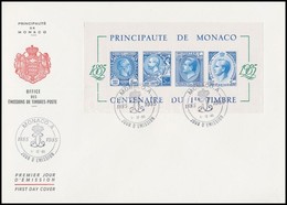 1985 100éves A Monaco-i Bélyeg Mi Blokk 31 FDC-n - Autres & Non Classés