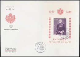 1989 III. Rainier Herceg Uralkodásának 40. évfordulója Blokk Mi 43 FDC-n - Otros & Sin Clasificación