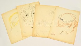 BM Jelzéssel: Portré Rajzok (4db). Ceruza, Papír, 29×20 Cm - Otros & Sin Clasificación