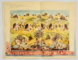 Botár (Furdek) Edit (1930- 2014): Földeken (vázlat). (Államvizsgához) 1956. Akvarell-ceruza, Hajtott Papír, Jelzett, Kis - Other & Unclassified