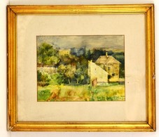 Em?d Aurél (1897-1958): Kilátás A Dombról. Akvarell, Papír, Jelzés Nélkül, Foltos, üvegezett Keretben, 28×38 Cm - Other & Unclassified