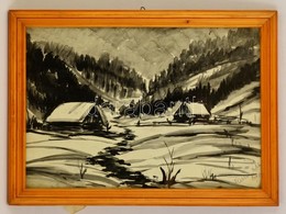Kassay Jelzéssel: Téli Táj, Akvarell, Papír, üvegezett Fa Keretben, 32×47 Cm - Other & Unclassified
