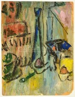 Kling György (1912-1991): Asztali Csendélet. Vegyes Technika, Papír, Kis Szakadással, 37×29 Cm - Other & Unclassified