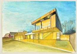 Korda Jelzéssel: Modern Ház. Akvarell-tus, Papír, 29×42 Cm - Other & Unclassified