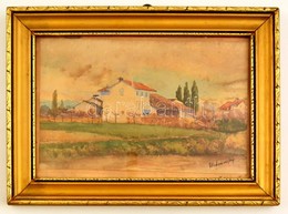 Mednyánszky Jelzéssel: Házak. Akvarell, Foltos, Papír, üvegezett Keretben, 17×28 Cm - Other & Unclassified