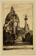 Nowak, Otto Robert (1874-1945): Karlskirche, Bécs, Rézkarc, Papír, Jelzett, Paszpartuban, 15×9,5 Cm - Other & Unclassified