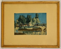 Nyári Lóránt (1928-1982): Vízpart, Színezett Rézkarc, Papír, Jelzett, üvegezett Fa Keretben, 19,5×29 Cm - Other & Unclassified