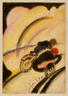 Scheiber Jelzéssel: Motorverseny. Pasztell, Papír, Kis Szakadással, 43×31 Cm - Otros & Sin Clasificación