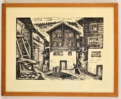 Hans Siegenthaler (?-?): Haus Fiesch. Linó, Papír, Jelzett, üvegezett Keretben, 30×42 Cm - Other & Unclassified