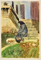 Olvashatatlan Jelzéssel: Öregasszony. Akvarell, Papír, 44×30 Cm (két Oldalas) - Other & Unclassified