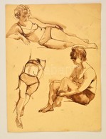 Jelzés Nélkül: Bikinis Tanulmány Rajzok (két Oldalas), Tus, Papír, Gy?rött, 39×29 Cm - Otros & Sin Clasificación