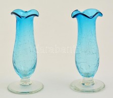 Kraklé Fújt üveg Gyertyatartó Pár, Hibátlan, M: 15 Cm - Glass & Crystal