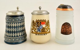 3 Db ónfedeles Kerámia és üveg Söröskupa / 3 Tin Capped Beer Jugs - Otros & Sin Clasificación