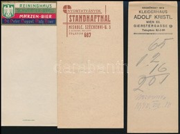 Cca 1920 4 Db Számolócédula; Standhaftnal, Csermak G. Tisztító Gyár, Adolf Kristl, Reininghaus Schwerter Brau + Bethlen  - Pubblicitari