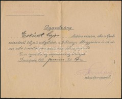 1919 A Telefon és Távíró Század Vörös Vasas Hadosztály Igazolványa Eskütt Lajos (1896-1957), Kés?bb Nagyatádi Szabó Istv - Otros & Sin Clasificación