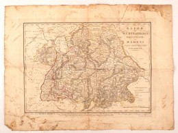 1835 Bajor és Würtembergi Királyságok 'sa' Badeni Nagy Hertzegség Földképe. Kissé Viseltes, Szakadt állapotban, 35x48cm/ - Sonstige & Ohne Zuordnung