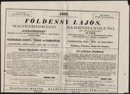 1866 Földessy Lajos Magkeresked? 1-s? Tavaszi árjegyzéke, Magyar és Német Nyelven, Pest, Pollak-ny., Lyukasztás Nyomokka - Unclassified