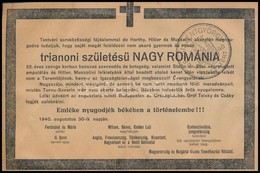 1940 Humoros Gyászjelentés A Trianoni Születés? Nagy-Románia Elhalálozásáról 17x11 Cm - Ohne Zuordnung