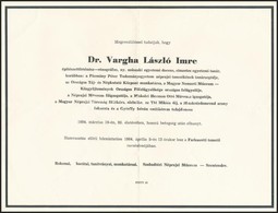 1984 Dr. Vargha László Imre (1904-1984) építészettörténész, Etnográfus, Egyetemi Tanár, A Néprajzi Múzeum F?igazgatója,  - Sin Clasificación