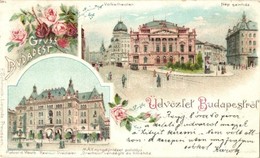 T2 1898 Budapest, Népszínház, MÁV Nyugdíjintézeti Palota, Drechsler Vendégl? és Kávéház. Floral, Litho - Sin Clasificación