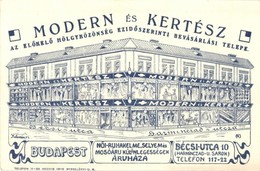 ** T1/T2 Budapest V. Modern és Kertész N?i Ruhakelme, Selyem és Mosóáru Különlegességek áruháza. Reklámlap, Bécsi Utca 1 - Sin Clasificación