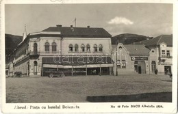 * T2/T3 1930 Abrudbánya, Abrud; Piata Cu Hotelul Detunata, Farmacia / Piac Tér, Detunata Szálloda, Gyógyszertár, Automob - Non Classés