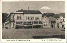 * T2/T3 1930 Abrudbánya, Abrud; Piata Cu Hotelul Detunata, Farmacia / Piac Tér, Detunata Szálloda, Gyógyszertár, Automob - Ohne Zuordnung