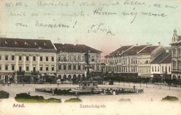 T2/T3 1905 Arad, Szabadság Tér, Abbazia Kávéház, Porter Vilmos Nagyáruháza, Herbstein Mór üzlete  / Square, Shops, Cafe  - Ohne Zuordnung