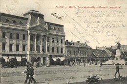 T2 Arad, Tér, Gazdasági Takarékpénztár, Kossuth Szobor, Braun M. Ruha Raktára / Square, Bank, Statue, Shops - Non Classés