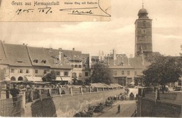 T2 1905 Nagyszeben, Hermannstadt, Sibiu; Kis Körút, Várostorony, Piac Bódék, üzletek / Kleiner Ring, Ratturm / Square, C - Ohne Zuordnung