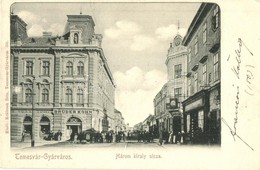 T2/T3 1901 Temesvár, Timisoara; Gyárváros. Három Király Utca, Brüder Kohn, Duschnitz László üzlete, Takarékpénztár. Kiad - Ohne Zuordnung