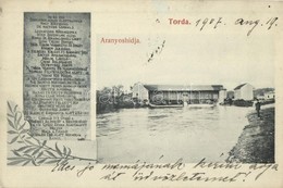 T2/T3 1907 Torda, Turda; Aranyos Folyó Hídja, Híd Története. Füssy József Kiadása / Aries River Bridge, History Of The B - Ohne Zuordnung