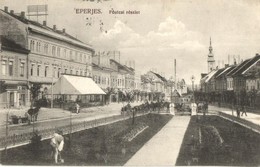 T3/T4 1918 Eperjes, Presov; F? Utca, Kapáló Férfi A Díszkertben, Bieringer Ferenc üzlet / Main Street, Shops, Man Hoeing - Unclassified