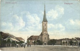 * T2/T3 1912 Érsekújvár, Nové Zámky; Kossuth Lajos Tér, Templom, Kávéház, üzletek. Schönberger Kiadása / Square, Church, - Unclassified