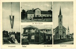 T2 Feled, Veladín, Jesenské; Országzászló, Dr. Zádor és Dr. Dessewffy Lak, Templomok / Hungarian Flag, Villas, Churches - Unclassified