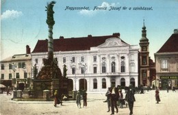 T2 Nagyszombat, Tyrnau, Trnava; Ferenc József Tér, Színház, Szentháromság Szobor, Bauer Károly és Smekal és Fia üzlete / - Sin Clasificación