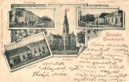 T2/T3 1900 Verebély, Vráble; Városháza, F? Utca, Templom, Népbank. Kiadja Priesner Samu / Town Hall, Street, Church, Ban - Sin Clasificación