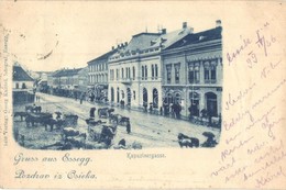 T2 1899 Eszék, Osijek, Esseg; Kapuzinergasse / Kapucinus Utca, H. Baumgarten üzlete, Georg Knittel Kiadása / Street, Sho - Sin Clasificación