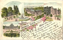 T2/T3 1898 Lipik, Jodbad, Cursalon, Wandelbahn, Jodquelle, Curhotel / Spa, Fountain, Promenade, Well, Hotel. Floral, Art - Sin Clasificación