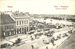 T2 1910 Versec, Werschetz, Vrsac; F? Tér, Piac árusok Bódéival, Koloman Weiss, Maria Uroschevits és Wasa Petrovits üzlet - Unclassified