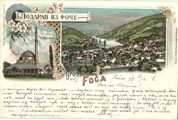 T2 1899 Foca, Mosque, Genera View, Verlag Von Sinovi Nika, Floral, Art Nouveau, Litho - Non Classés