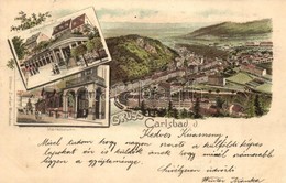 * T3 1898 Karlovy Vary, Carlsbad, Karlsbad; Marktbrunnen, Schlossbrunnen / Fountains. Ottmar Zieher Floral, Art Nouveau, - Unclassified