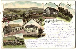 T3 1899 Krizany, Seifersdorf; Volksschule, Silberstein, Öhlmühle, Gasthaus Zur Post, Kirche Zu Simon Und Juda / School,  - Unclassified