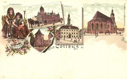 ** T2 Cottbus, Post, Rathaus, Oberkirche, Münzthurm, Spreewäldlerin / Post Office, Town Hall, Church, Tower, Folklore. K - Unclassified