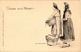 ** T1 Gruss Aus Hessen / German Folklore, Artist Signed - Non Classés