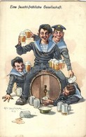 T2/T3 Eine Feucht-fröhliche Gesellschaft / K.u.K. Kriegsmarine Drunk Mariners Humour Art Postcard. C. Fano 7. 1914/15. S - Non Classificati