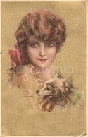 T3 Golden Italian Art Postcard, Lady With Dog, Anna & Gasparini No. 124-2. (ázott Sarok / Wet Corner) - Non Classés