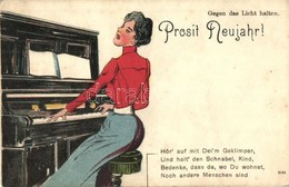 * T2 'Prosit Neujahr' / New Year, Lady With Piano Hold To Light, Litho - Unclassified