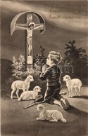 T3 'Kegyelemteljes Húsvéti ünnepeket' / Easter Greeting Postcard, Lamb, Boy (fa) - Sin Clasificación