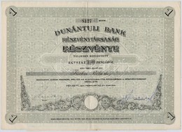 Pécs 1941. 'Dunántúli Bank Részvénytársaság' Névre Szóló Részvénye 100P-r?l Szelvényekkel, Szárazpecséttel T:II- Kis Sza - Sin Clasificación